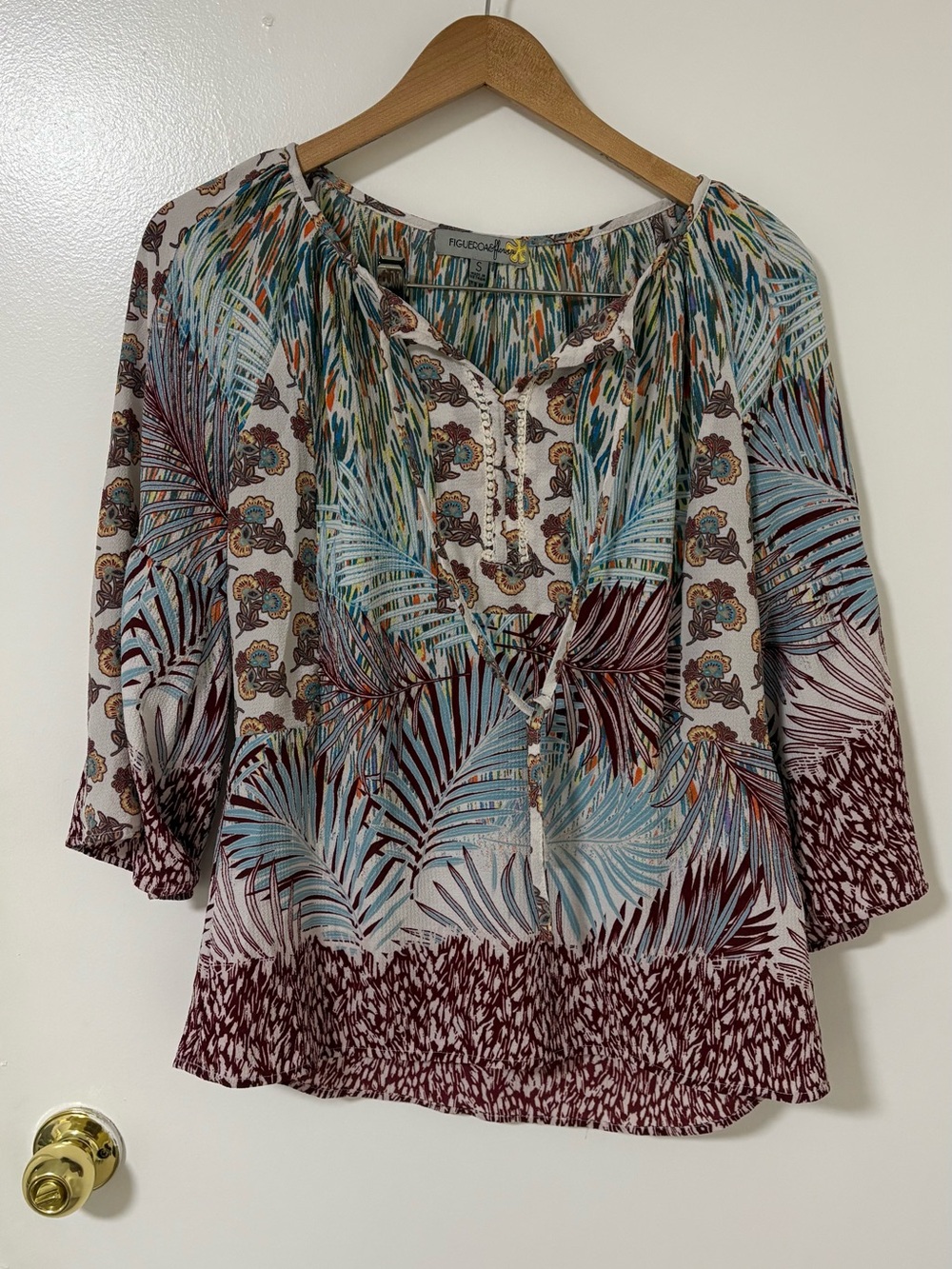 Multicolor Botanical Peasant Blouse